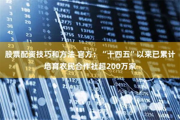 股票配资技巧和方法 官方：“十四五”以来已累计培育农民合作社超200万家